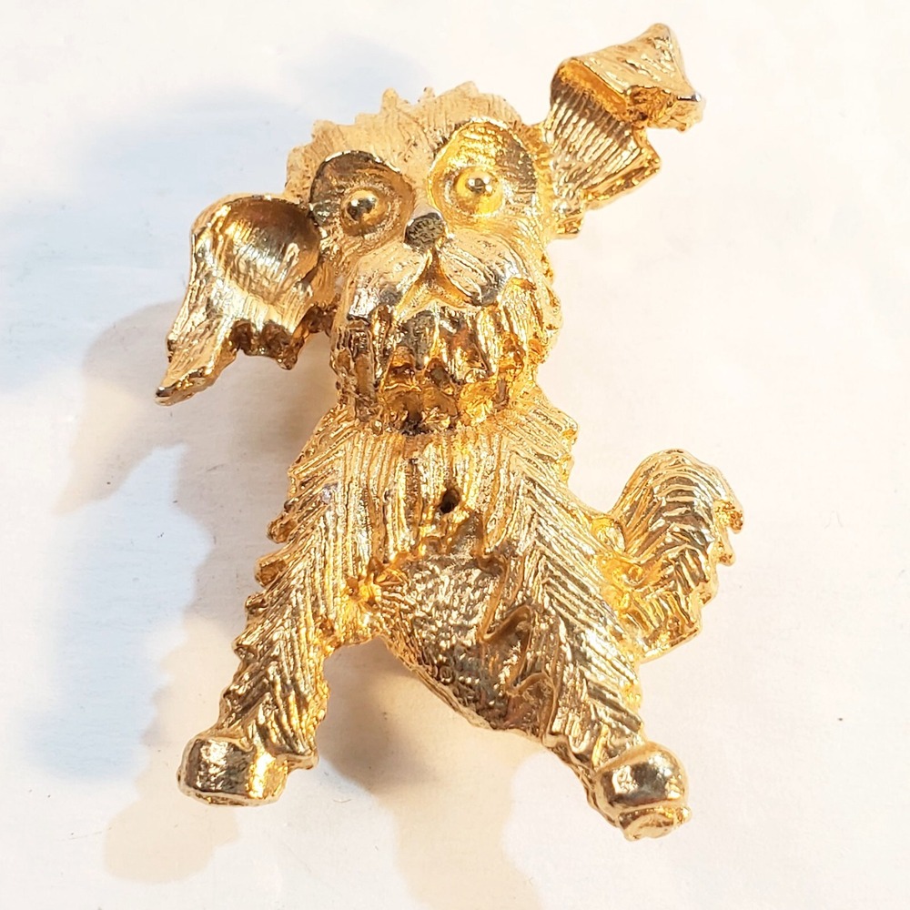 Vintage Gold Tone Textured Metal Mix Breed Scrappy Puppy Dog Brooch Pin